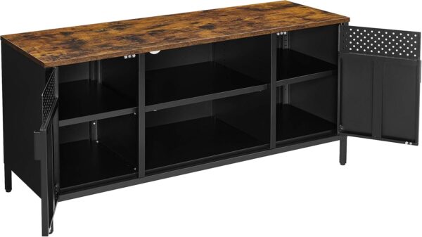 SONGMICS Comoda TV 120x40x55 cm, 3 rafturi reglabile, 2 usi, stil vintage, PAL si otel, maro-negru mat - imagine 8