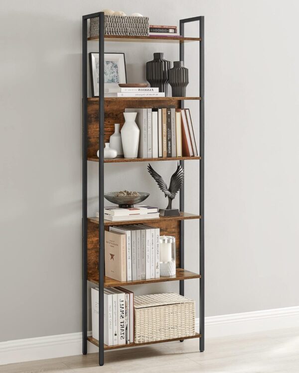 VASAGLE Biblioteca 60x24x186 cm, 6 rafturi, stil industrial, PAL si otel, maro rustic-negru - imagine 9