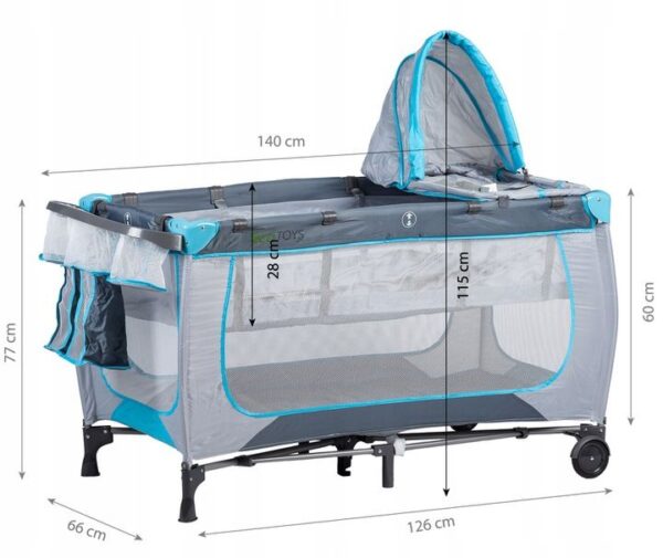 Patut pliabil cu plasa tantari si masuta de infasat, cadru otel, 126x66x77 cm, gri - imagine 9