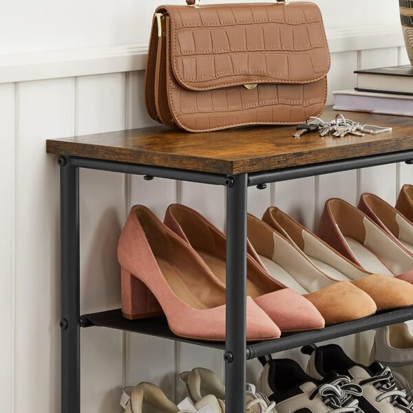 VASAGLE Suport pantofi 75x30x91 cm, 5 niveluri, rafturi textile si blat PAL, cadru metalic, maro rustic si negru - imagine 9