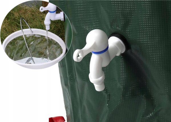 Rezervor apa pluviala 1000 L, pliabil 100x125 cm, cu robinet, filtru si capac cu fermoar, PVC rezistent UV, verde - imagine 2