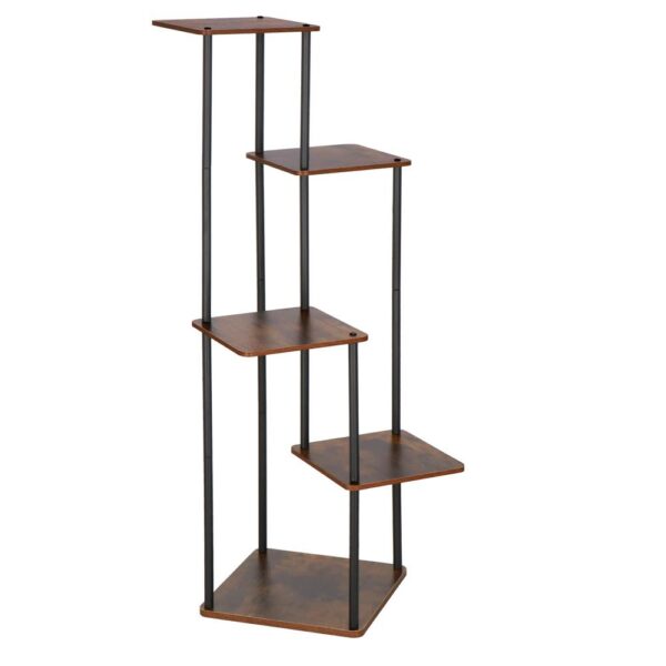 Suport pentru flori, 106x58 cm, negru/maro deschis – 5 rafturi, structura metalica, design modern - imagine 3