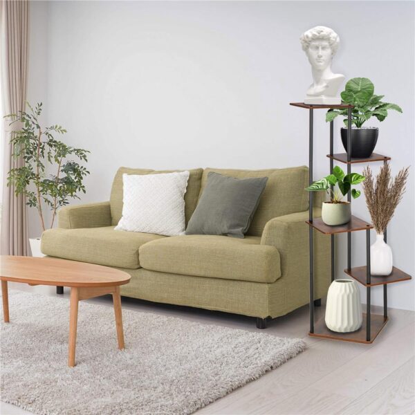 Suport pentru flori, 106x58 cm, negru/maro deschis – 5 rafturi, structura metalica, design modern - imagine 12