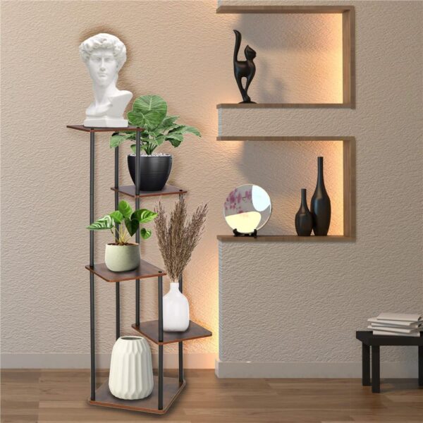 Suport pentru flori, 106x58 cm, negru/maro deschis – 5 rafturi, structura metalica, design modern - imagine 13