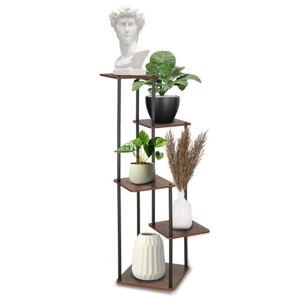 Suport pentru flori, 106x58 cm, negru/maro deschis – 5 rafturi, structura metalica, design modern - imagine 15