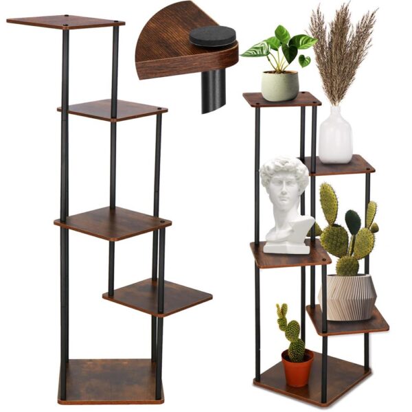 Suport pentru flori, 106x58 cm, negru/maro deschis – 5 rafturi, structura metalica, design modern - imagine 16