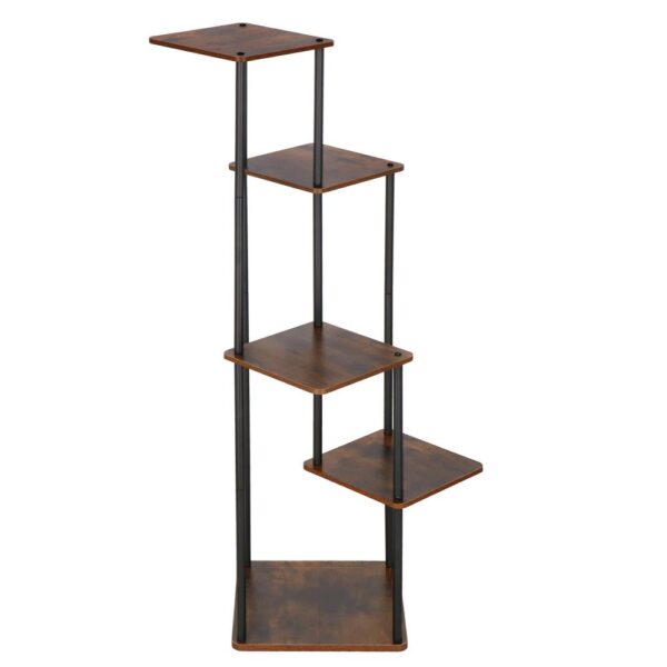 Suport pentru flori, 106x58 cm, negru/maro deschis – 5 rafturi, structura metalica, design modern - imagine 7