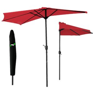 Umbrela balcon 270x250 cm, montaj pe perete, cu manivela si husa impermeabila, poliester 180g/mp, rosu