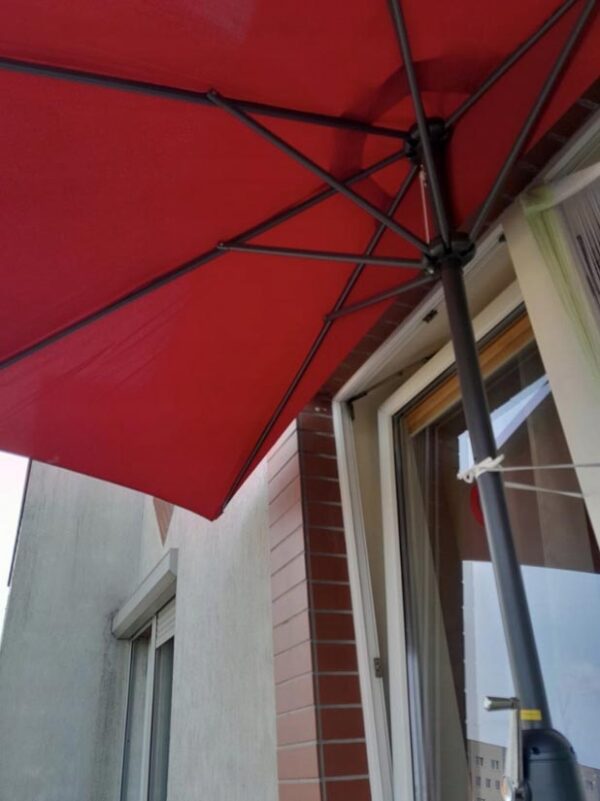Umbrela balcon 270x250 cm, montaj pe perete, cu manivela si husa impermeabila, poliester 180g/mp, rosu - imagine 2