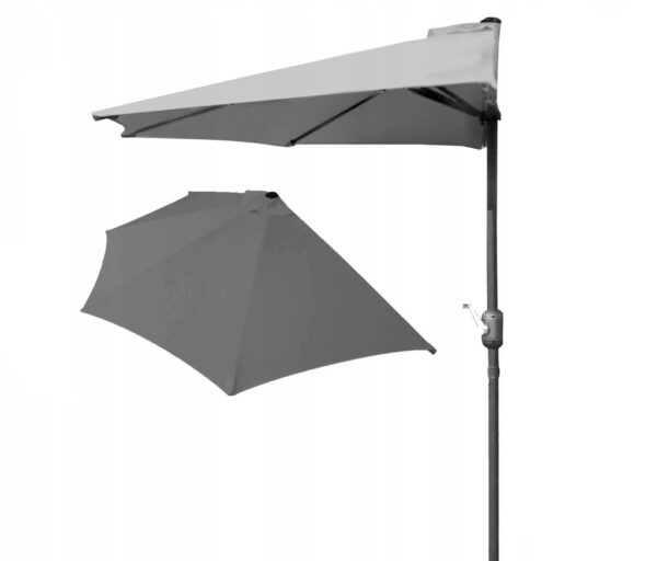 Umbrela balcon 270x250 cm, montaj pe perete, cu manivela si husa impermeabila, poliester 180g/mp, gri