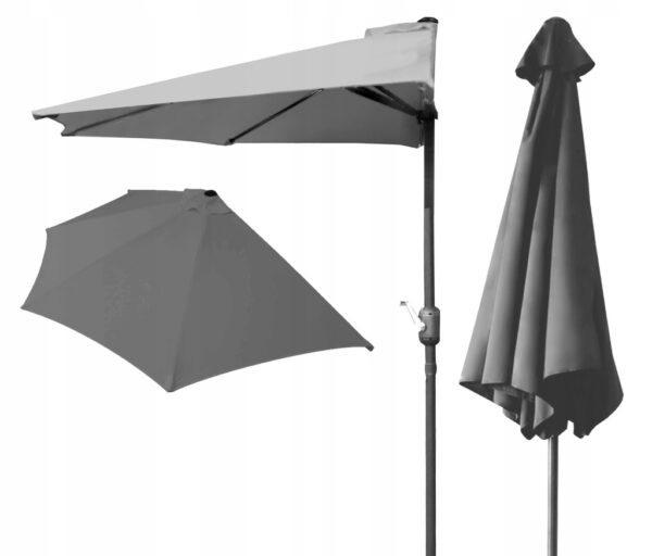 Umbrela balcon 270x250 cm, montaj pe perete, cu manivela si husa impermeabila, poliester 180g/mp, gri - imagine 2