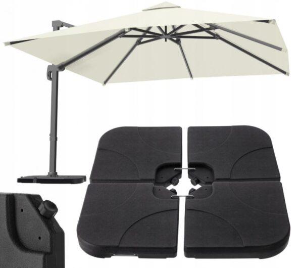 Suport baza umbrela 50x50x8 cm, set 4 elemente umplere cu apa sau nisip, manere metalice, plastic rezistent, negru - imagine 6
