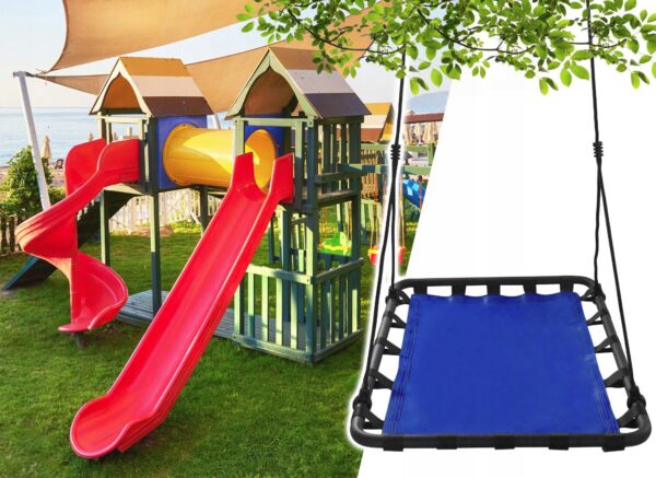 Leagan tip hamac 120x80 cm, cu rama metalica si prindere dubla, pentru gradina sau terasa, albastru - imagine 5