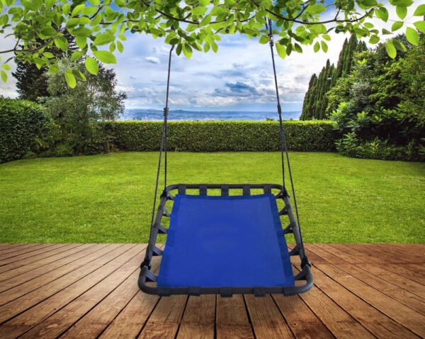 Leagan tip hamac 120x80 cm, cu rama metalica si prindere dubla, pentru gradina sau terasa, albastru - imagine 2