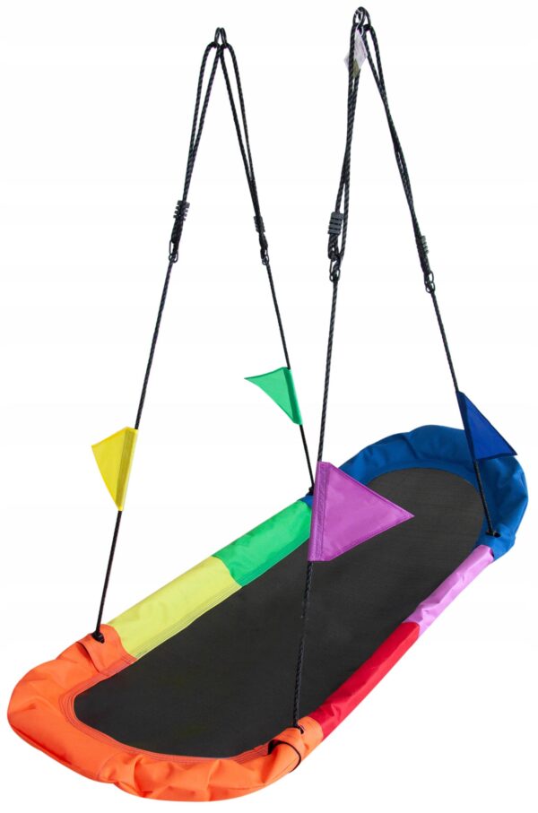 Leagan tip hamac 167x75 cm, cu rama metalica si steaguri colorate, prindere dubla, multicolor - imagine 3