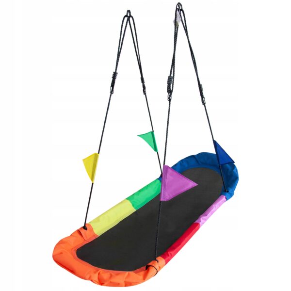 Leagan tip hamac 167x75 cm, cu rama metalica si steaguri colorate, prindere dubla, multicolor - imagine 5