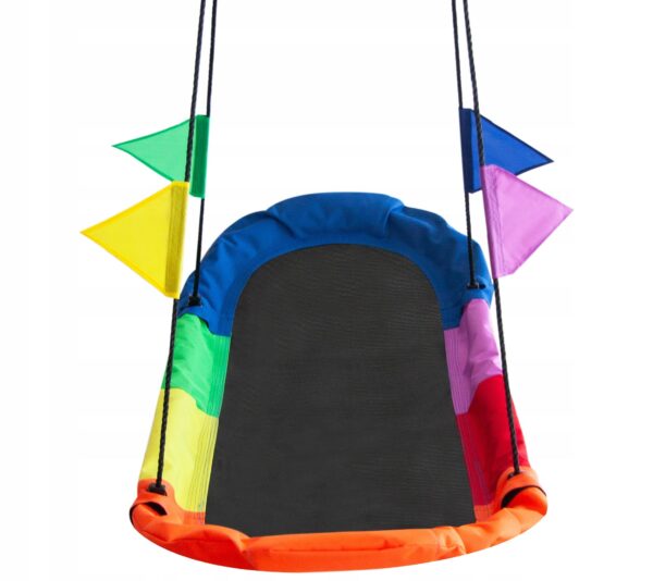 Leagan tip hamac 167x75 cm, cu rama metalica si steaguri colorate, prindere dubla, multicolor - imagine 2