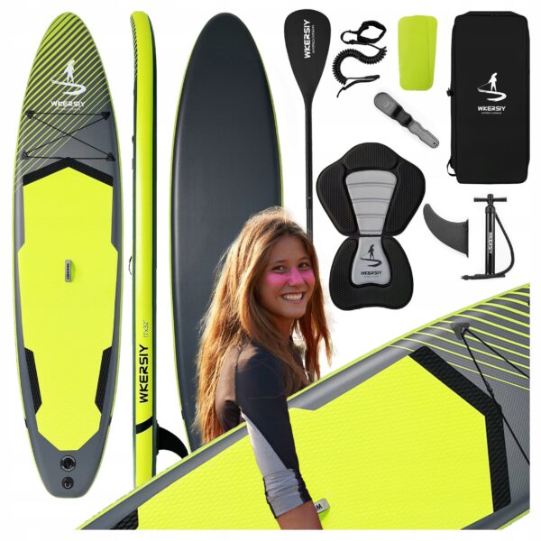 Set SUP gonflabil, 340x82x15 cm, verde – stand-up paddle, 180 kg, scaun caiac si accesorii - imagine 2