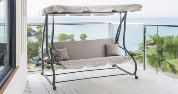 Leagan gradina 3 locuri cu baldachin reglabil, perne si suport pahare, 210x120x170 cm, gri - imagine 2