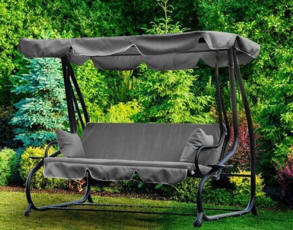 Leagan gradina 3 locuri cu baldachin reglabil, perne si suport pahare, 210x120x170 cm, gri - imagine 9