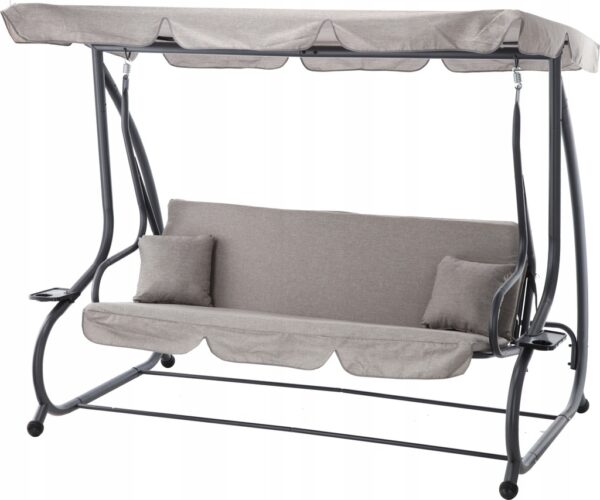 Leagan gradina 3 locuri cu baldachin reglabil, perne si suport pahare, 210x120x170 cm, gri - imagine 4