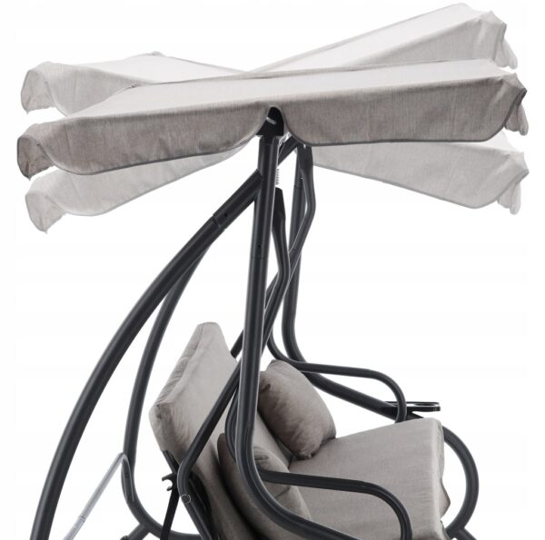 Leagan gradina 3 locuri cu baldachin reglabil, perne si suport pahare, 210x120x170 cm, gri - imagine 6