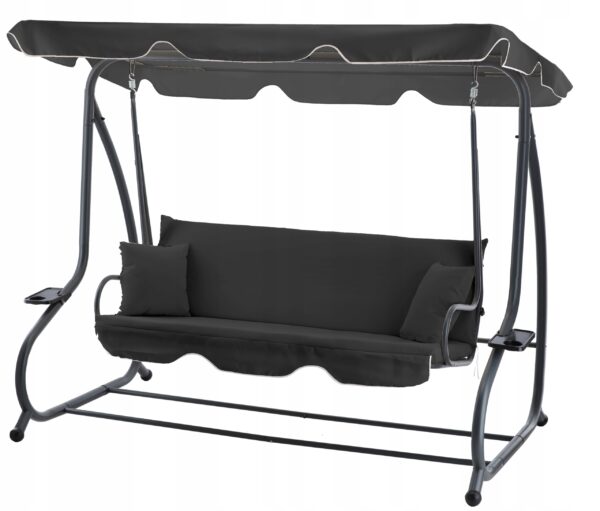 Leagan gradina 3 locuri cu baldachin reglabil, perne si suport pahare, 210x120x170 cm, gri inchis - imagine 9