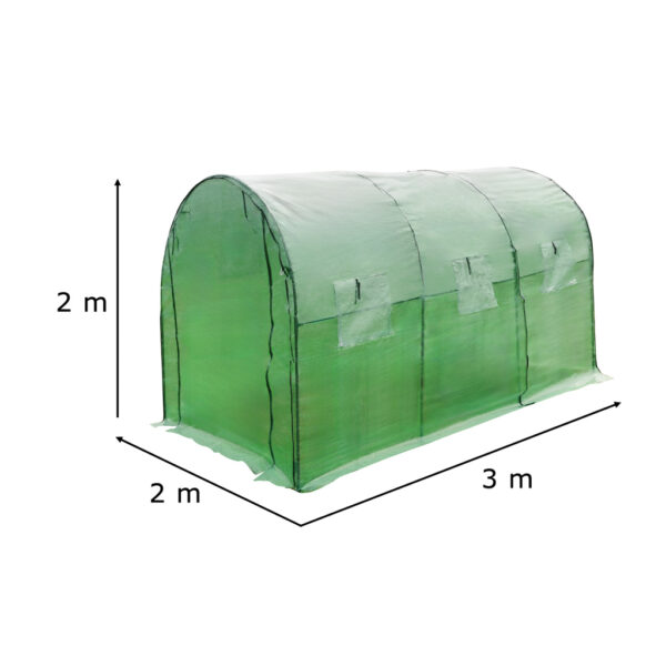 Sera gradina 300x200x200 cm, 6 ferestre, usa cu fermoar, folie PE 130g/m², verde - imagine 2