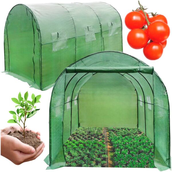 Sera gradina 300x200x200 cm, 6 ferestre, usa cu fermoar, folie PE 130g/m², verde - imagine 9