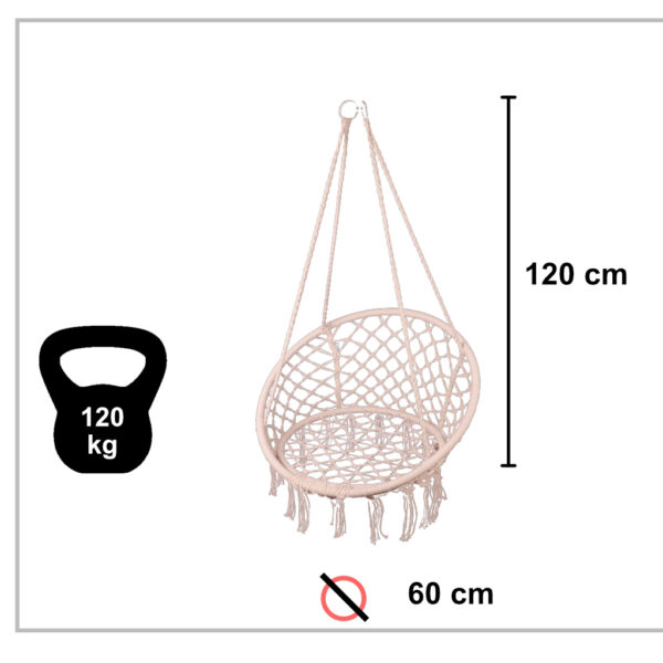 Scaun rotund tip leagan suspendat cu perna Confort Plus, casa sau gradina, ecru - imagine 3
