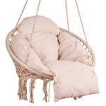 Scaun rotund tip leagan suspendat cu perna Confort Plus, casa sau gradina, ecru