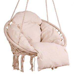 Scaun rotund tip leagan suspendat cu perna Confort Plus, casa sau gradina, ecru