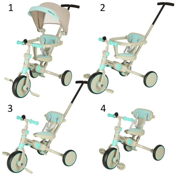 Tricicleta copii 6in1, 70x31x89 cm, cu ghidon reglabil, sezut cu spatar si copertina, cadru metalic, albastru-gri - imagine 4