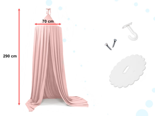 Baldachin suspendat tip cort 70x290 cm, decor camera copii, cu set montaj, roz - imagine 3