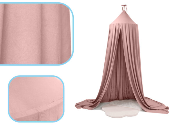 Baldachin suspendat tip cort 70x290 cm, decor camera copii, cu set montaj, roz - imagine 4