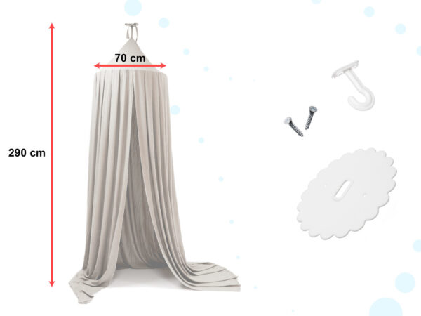Baldachin suspendat tip cort 70x290 cm, decor camera copii, cu set montaj, gri - imagine 3