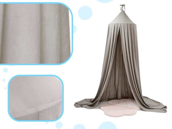 Baldachin suspendat tip cort 70x290 cm, decor camera copii, cu set montaj, gri - imagine 4