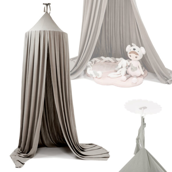 Baldachin suspendat tip cort 70x290 cm, decor camera copii, cu set montaj, gri - imagine 5