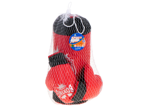 Set sac de box pentru copii 53x45 cm, cu manusi incluse, pentru antrenament acasa, rosu-negru - imagine 2