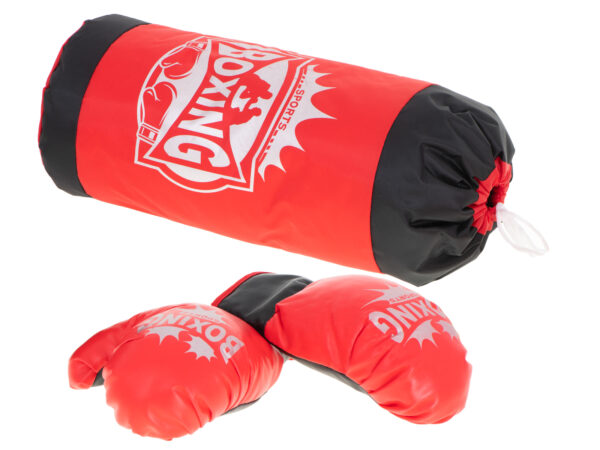 Set sac de box pentru copii 53x45 cm, cu manusi incluse, pentru antrenament acasa, rosu-negru - imagine 4