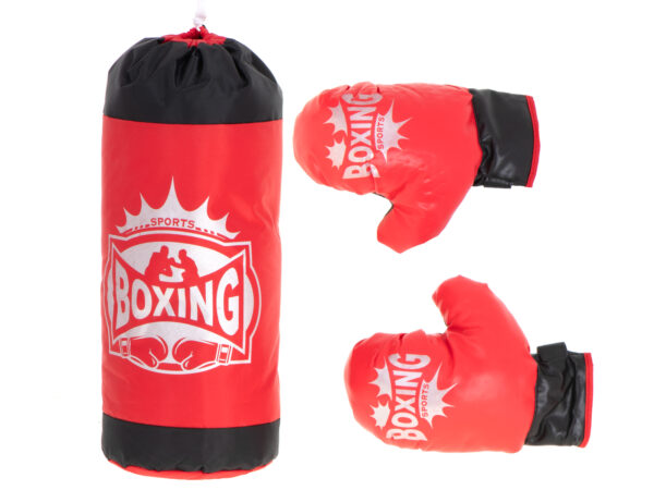 Set sac de box pentru copii 53x45 cm, cu manusi incluse, pentru antrenament acasa, rosu-negru - imagine 6