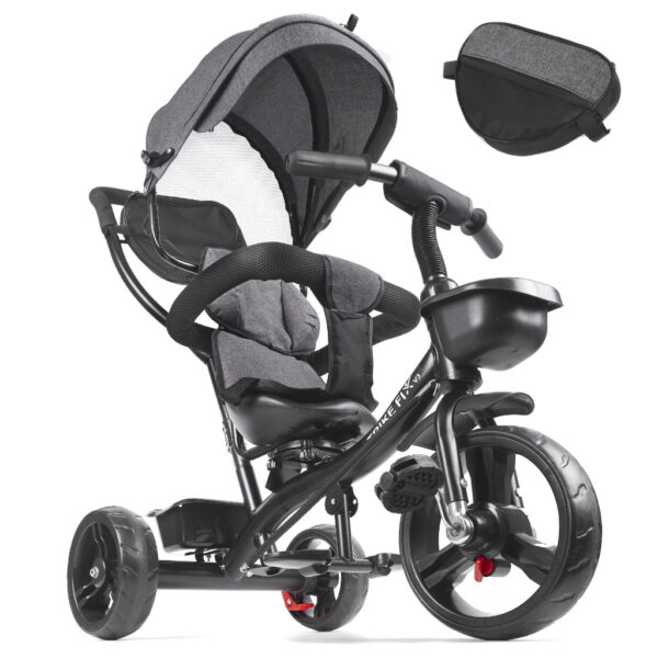 Tricicleta 3in1 105x52x94 cm, cu sezut rotativ 360°, roti fara aer, copertina reglabila, gri