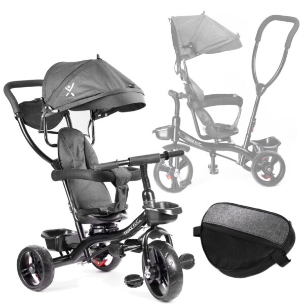 Tricicleta 3in1 105x52x94 cm, cu sezut rotativ 360°, roti fara aer, copertina reglabila, gri - imagine 18