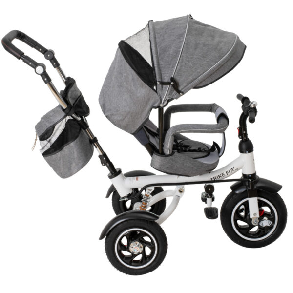 Tricicleta 3in1 105x52x94 cm, sezut rotativ 360°, roti fara aer, copertina reglabila, gri - imagine 19
