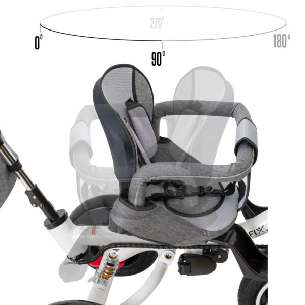 Tricicleta 3in1 105x52x94 cm, sezut rotativ 360°, roti fara aer, copertina reglabila, gri - imagine 21
