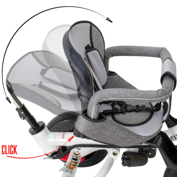 Tricicleta 3in1 105x52x94 cm, sezut rotativ 360°, roti fara aer, copertina reglabila, gri - imagine 22