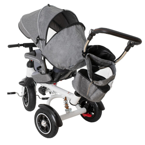 Tricicleta 3in1 105x52x94 cm, sezut rotativ 360°, roti fara aer, copertina reglabila, gri - imagine 24