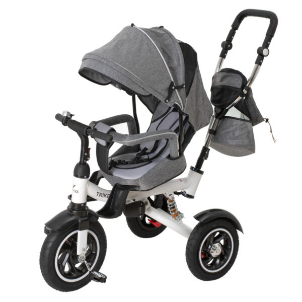 Tricicleta 3in1 105x52x94 cm, sezut rotativ 360°, roti fara aer, copertina reglabila, gri - imagine 25