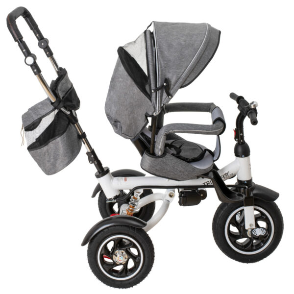 Tricicleta 3in1 105x52x94 cm, sezut rotativ 360°, roti fara aer, copertina reglabila, gri - imagine 26