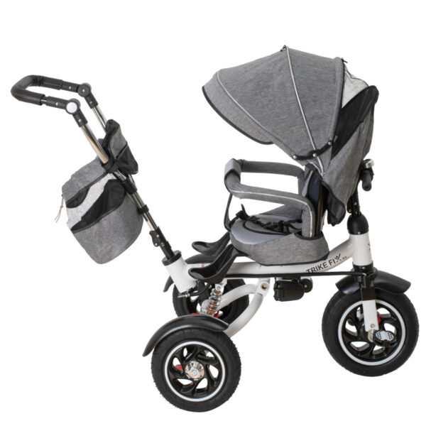 Tricicleta 3in1 105x52x94 cm, sezut rotativ 360°, roti fara aer, copertina reglabila, gri - imagine 27